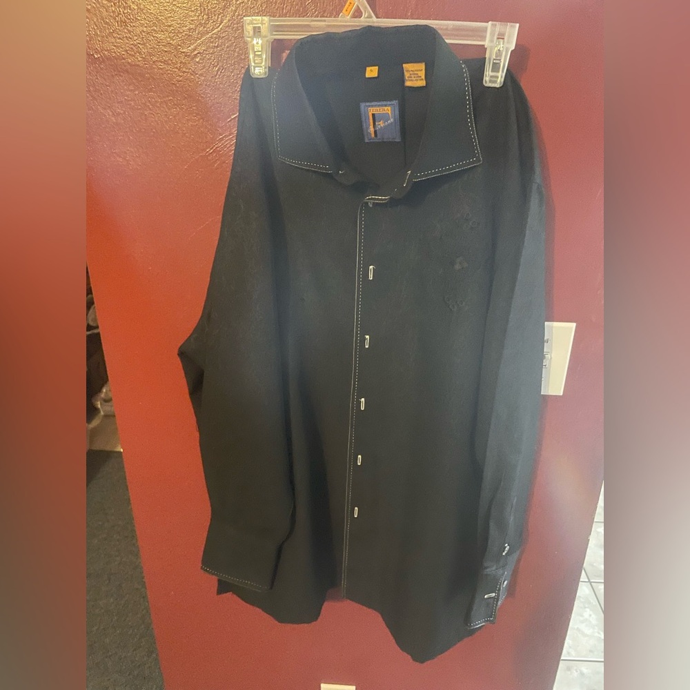Ferera Collezione Button Up Shirt Men’s Size L Black Long Sleeves Polyester